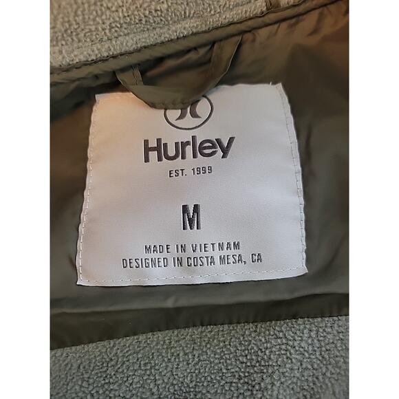 Hurley Army Green LS Windproof 3 Layer Tech Full Zip Hooded Jacket Men's Medium - Picture 11 of 12